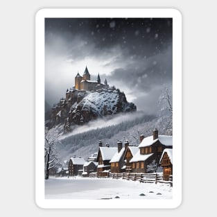 Graphic of a Winter Village in Barovia Sticker